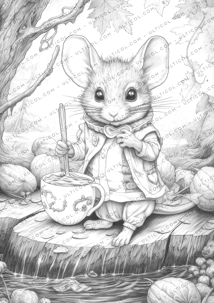 Autumn Mouse Coloring Book for Adults