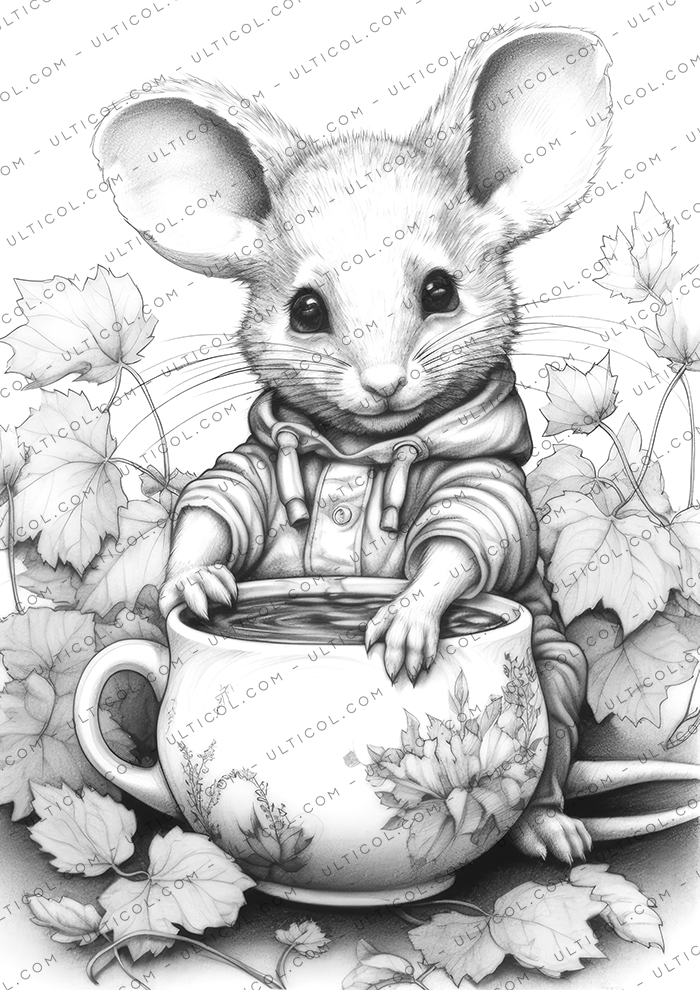 Autumn Mouse Coloring Book for Adults