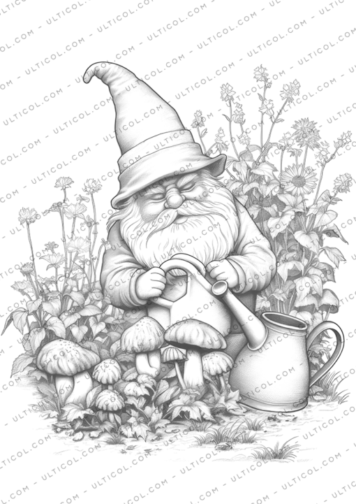 25 Garden Gnomes Grayscale Coloring Pages