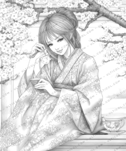 Japanese Geisha Coloring Book