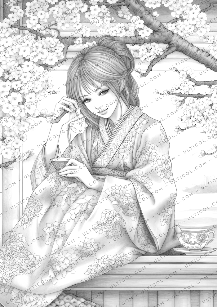 Japanese Geisha Coloring Book