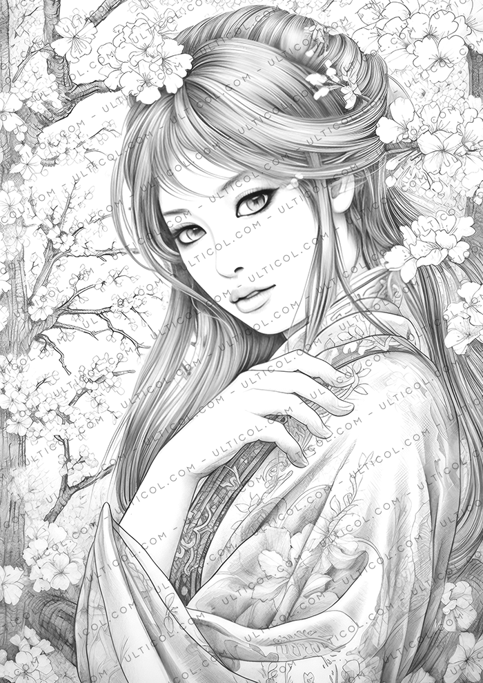 Japanese Geisha Coloring Book