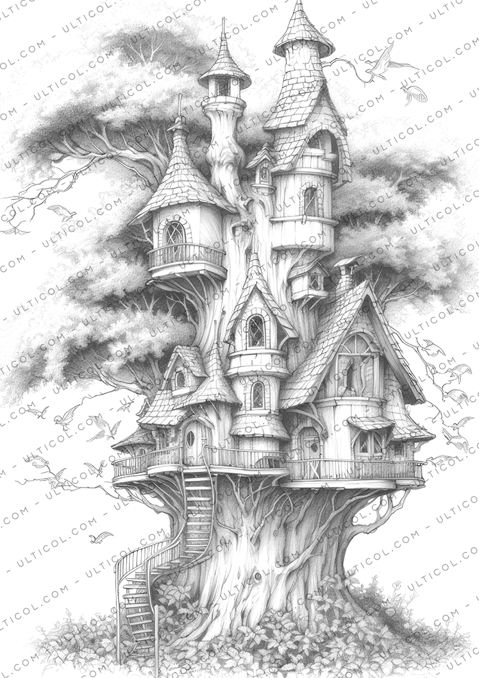 Enchanted Treehouse Coloring Book