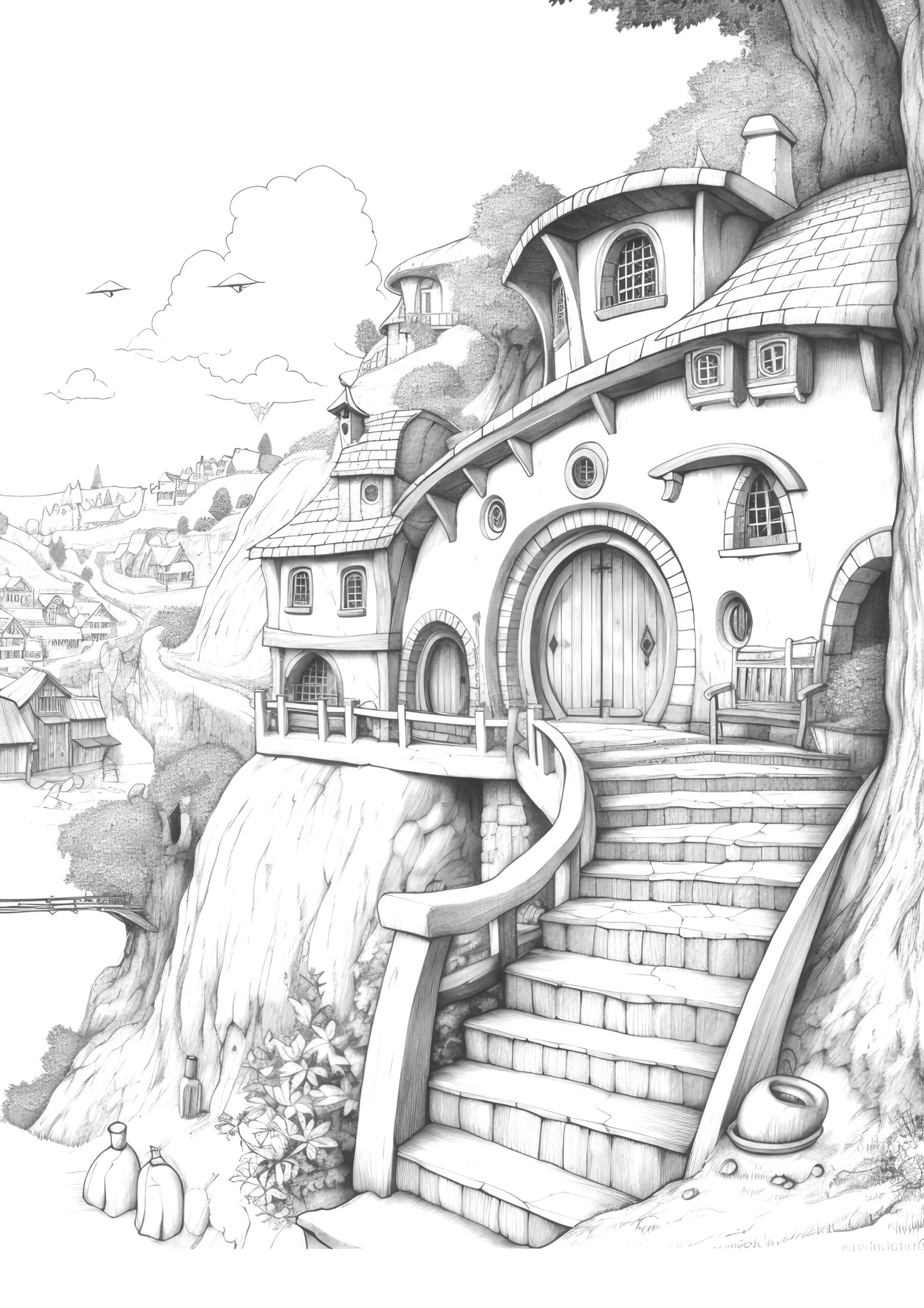 Hobbit Houses Coloring