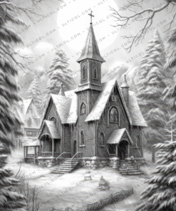 Christmas Scene Coloring Book, Adults & Kids Coloring Pages