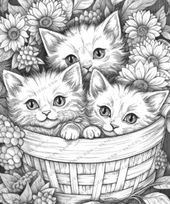 Cats in Baskets Coloring