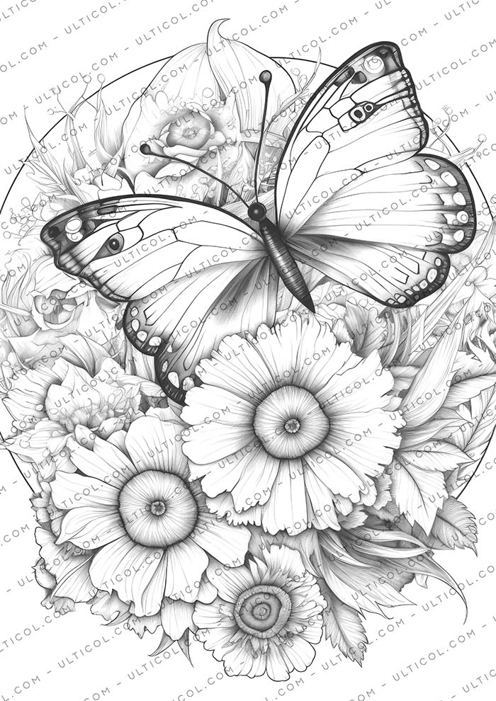 Flowers And Butterflies Coloring