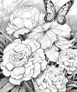 Flowers And Butterflies Coloring
