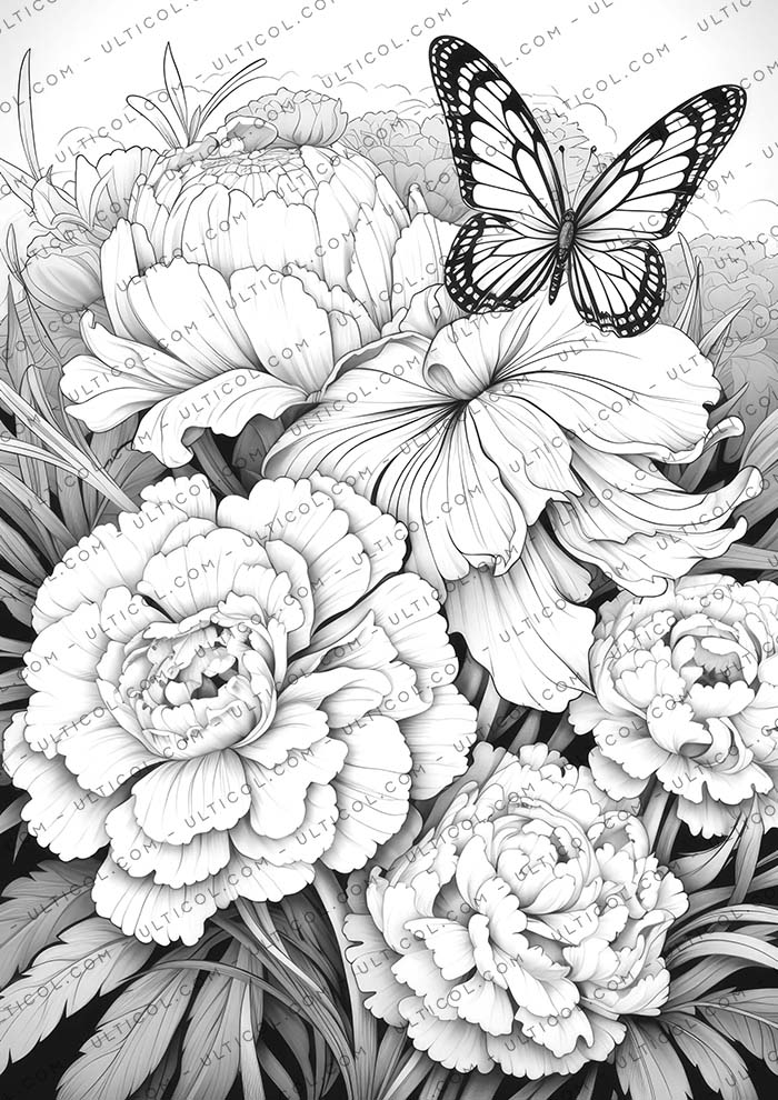 Flowers And Butterflies Coloring