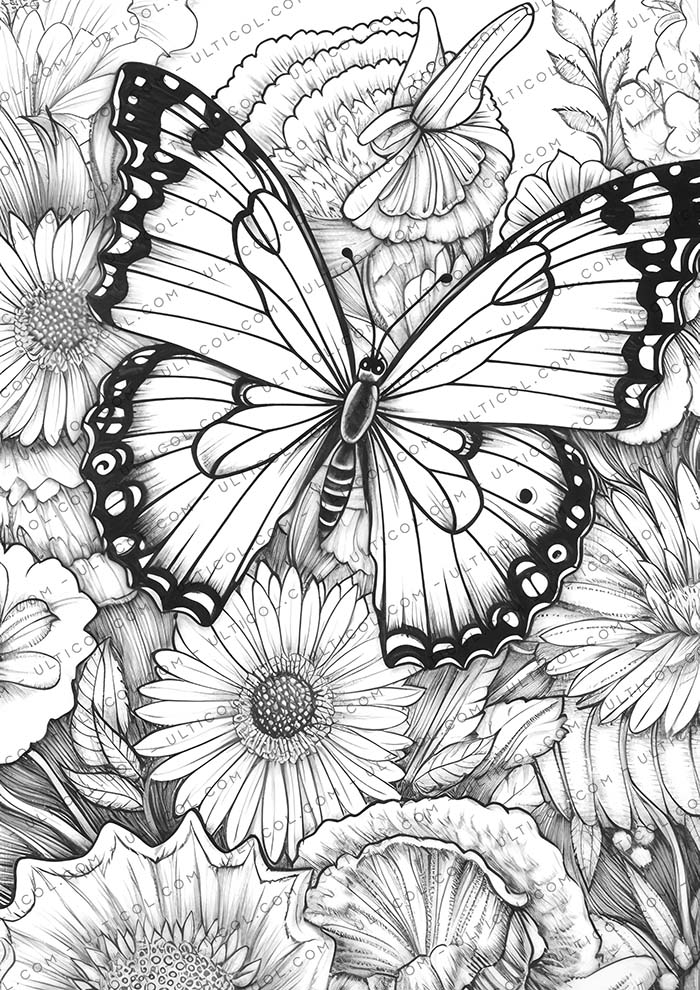 Flowers And Butterflies Coloring