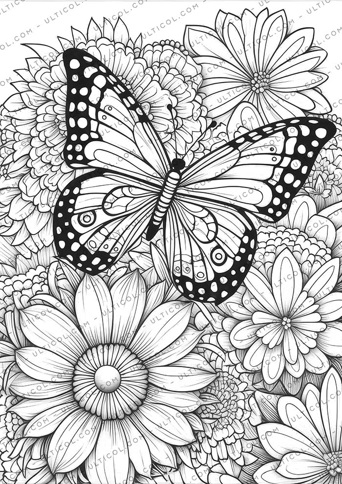 Flowers And Butterflies Coloring