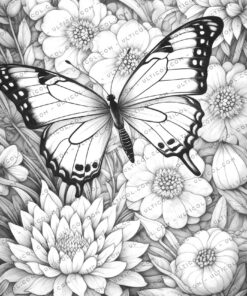 Flowers And Butterflies Coloring