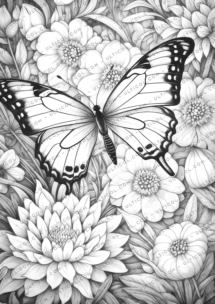 Flowers And Butterflies Coloring
