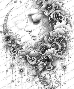Floral Moon Coloring