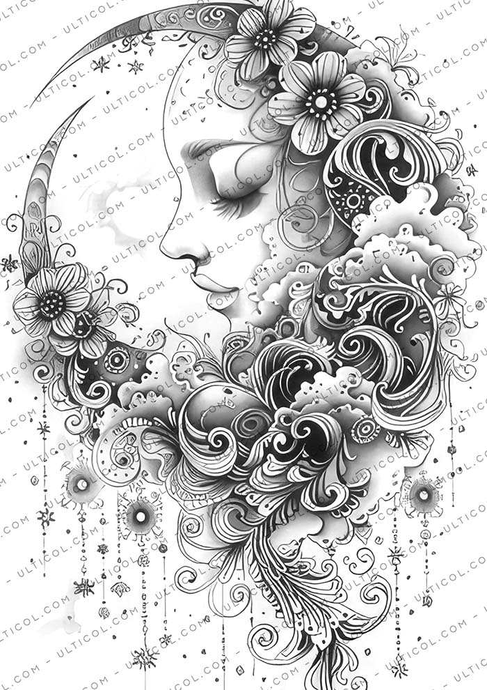 Floral Moon Coloring