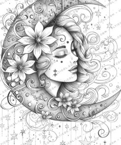 Floral Moon Coloring