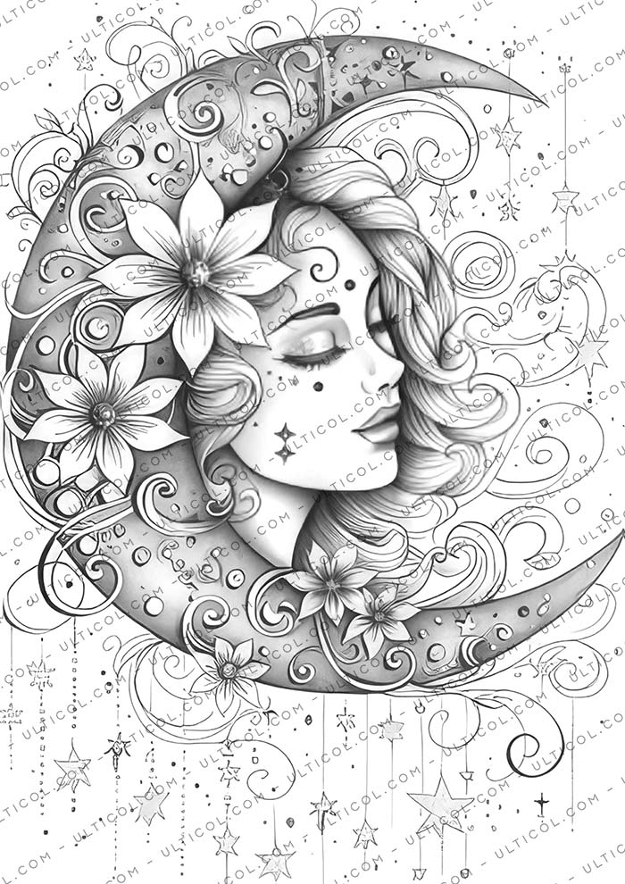 Floral Moon Coloring