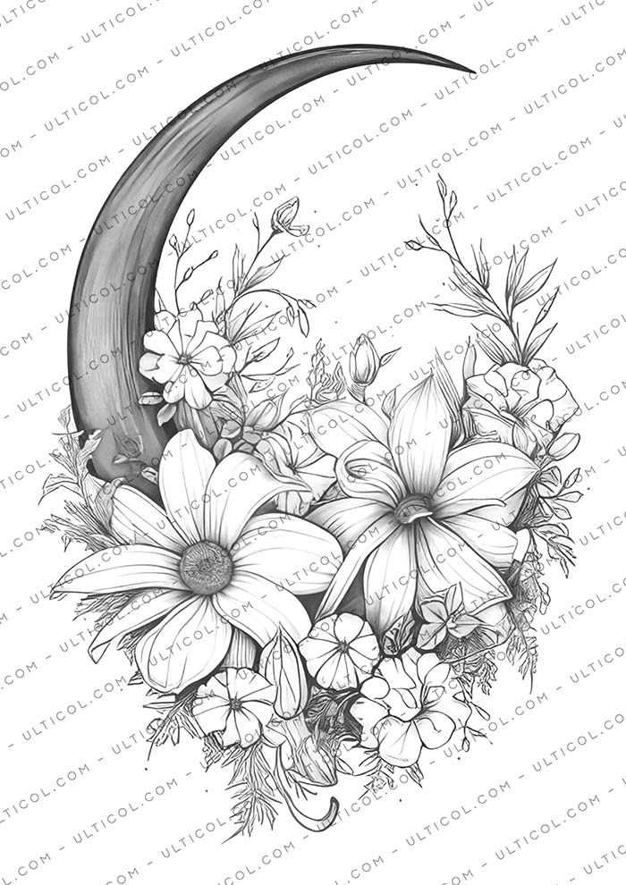 Floral Moon Coloring