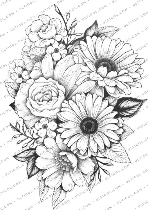 Botanical Flowers Coloring Book, Beautiful Flowers Coloring Page ...