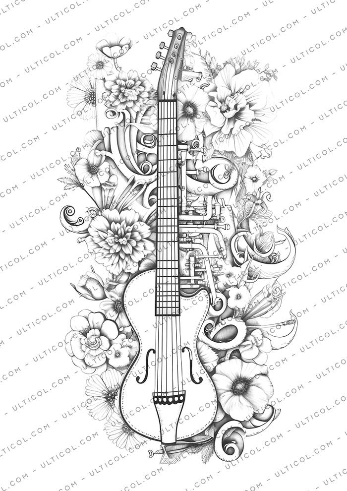 Musical Instrument Flower Coloring