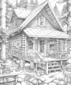 Cozy Cabin Coloring Book