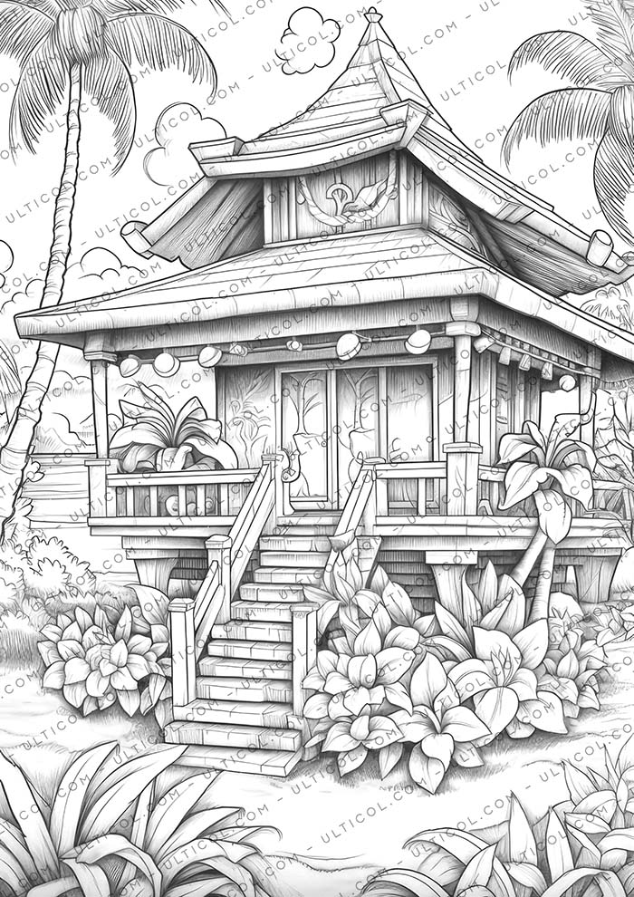 Hawaii Tiki House Coloring