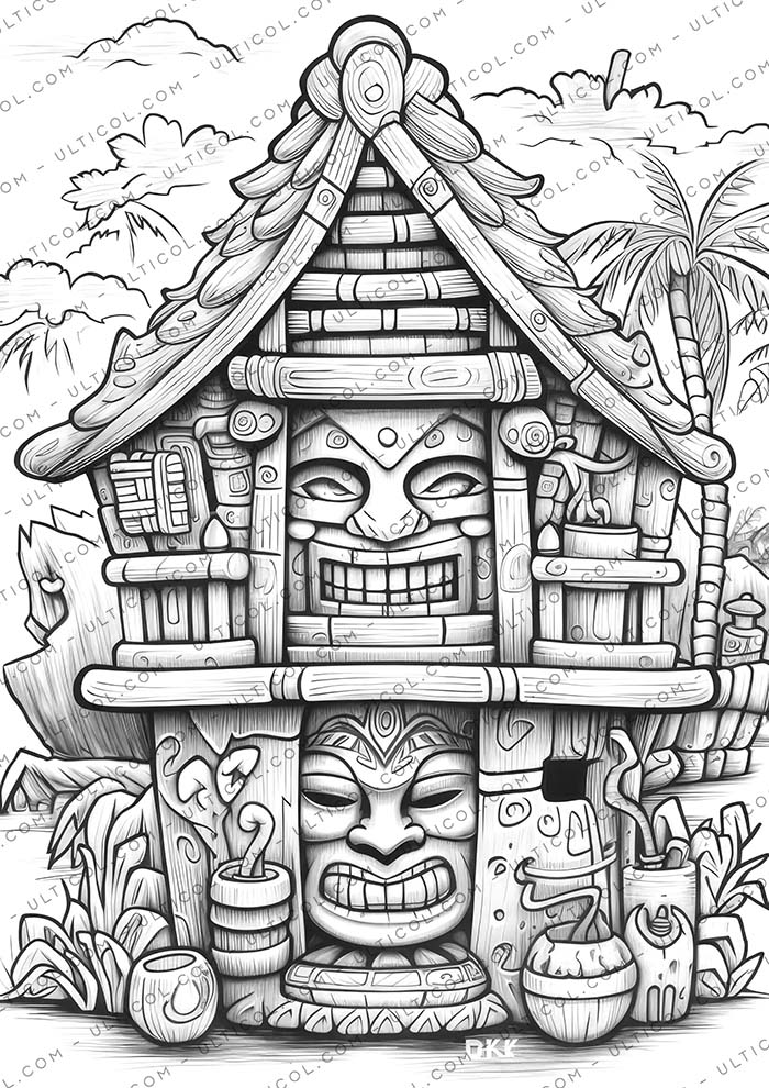 Hawaii Tiki House Coloring