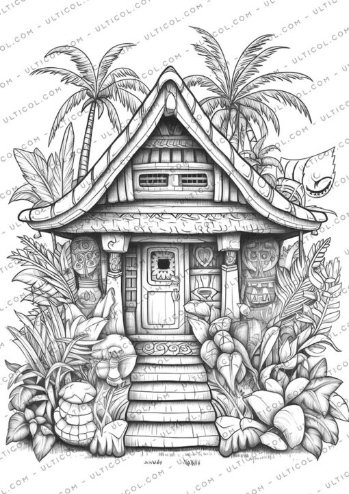 Hawaii Tiki House Coloring
