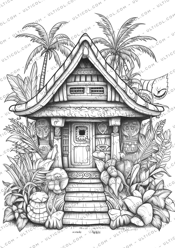 Hawaii Tiki House Coloring