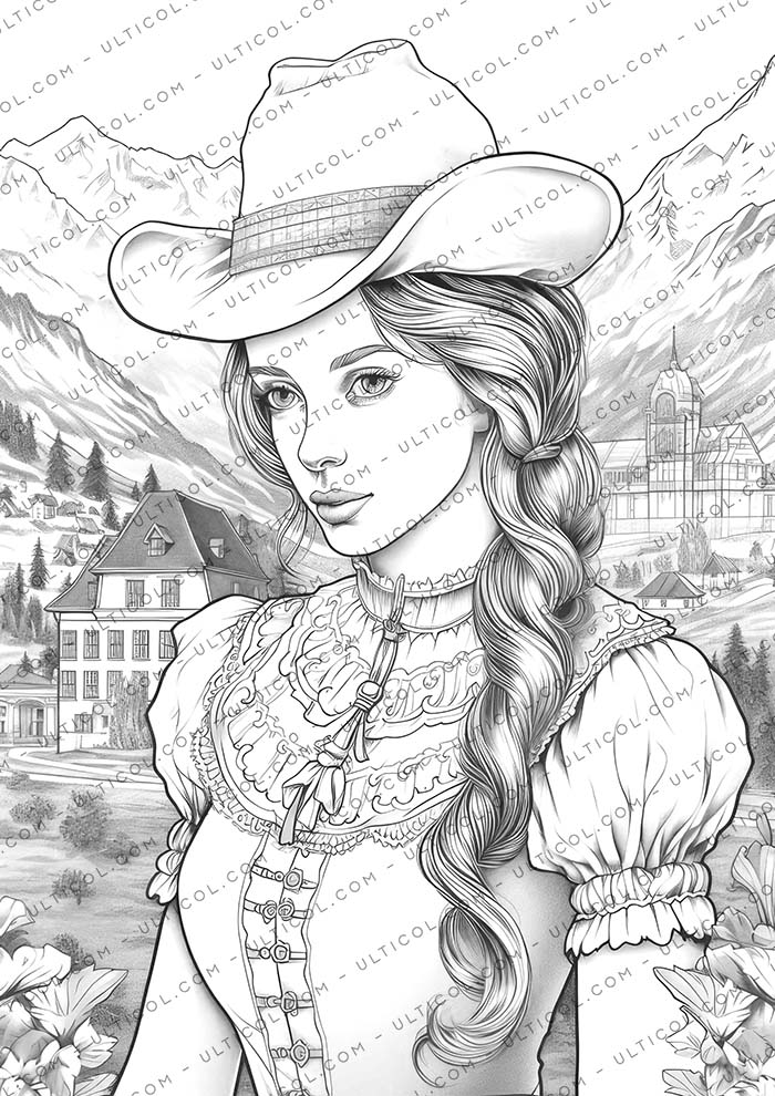 Traditional Swiss Girls Coloring