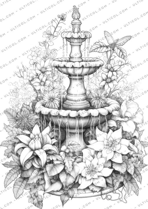 Blooming Fountains Coloring