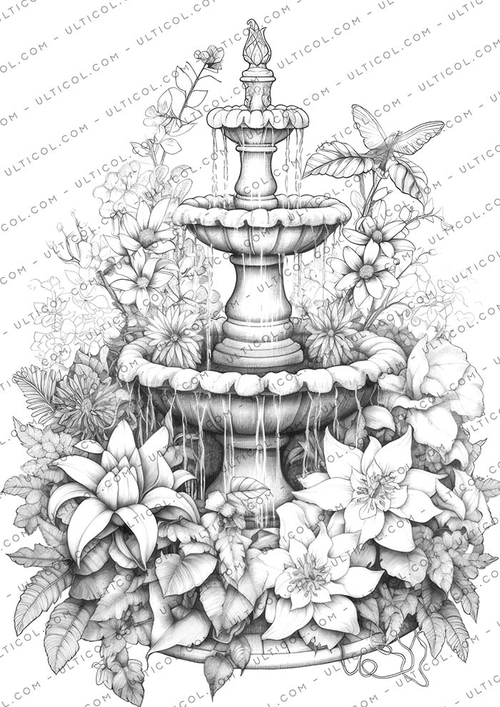 Blooming Fountains Coloring