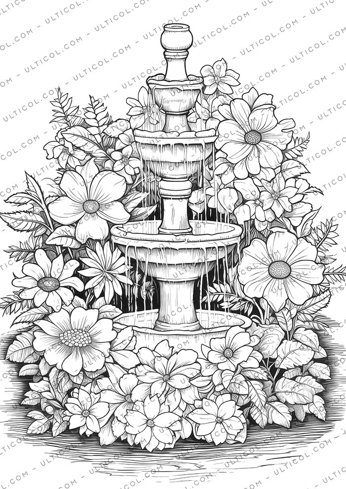 Blooming Fountains Coloring