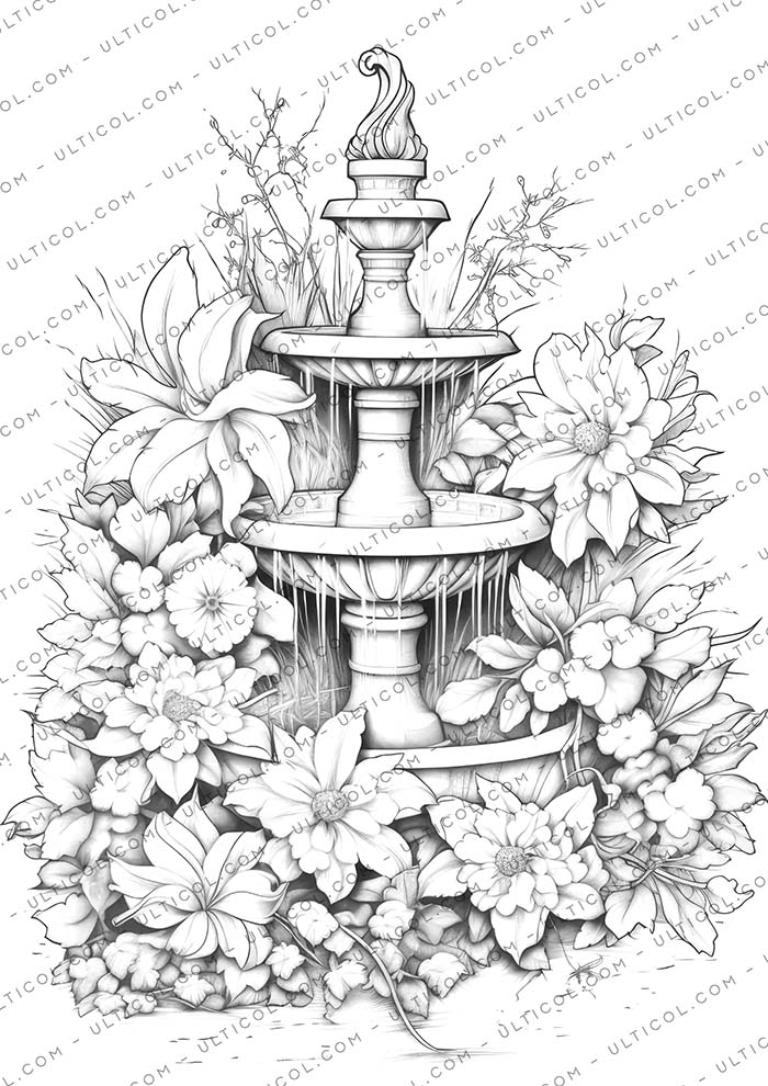 Blooming Fountains Coloring