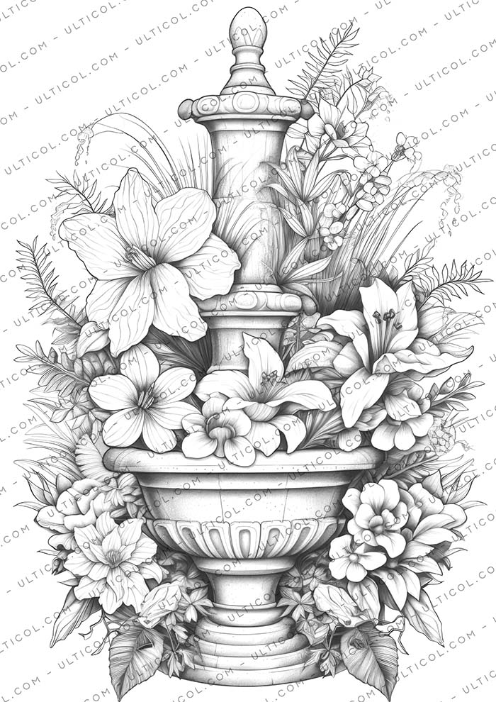 Blooming Fountains Coloring