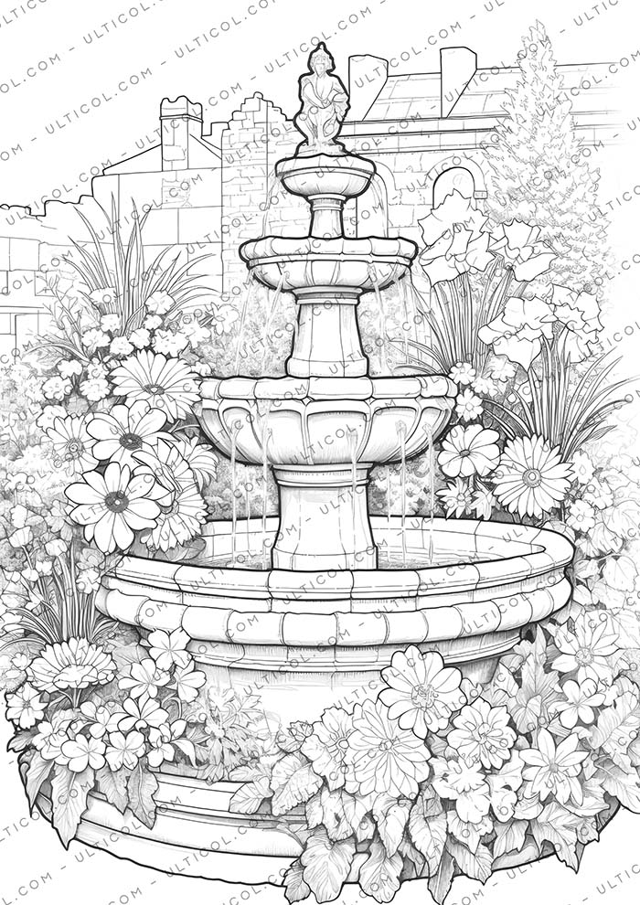Blooming Fountains Coloring