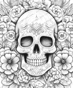 Floral Skull Coloring