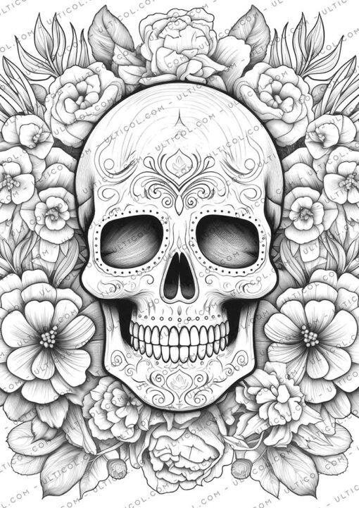 Floral Skull Coloring