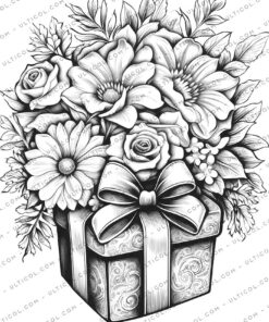 Flower Gift Box Coloring