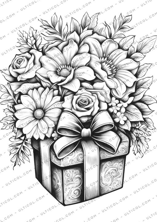 Flower Gift Box Coloring