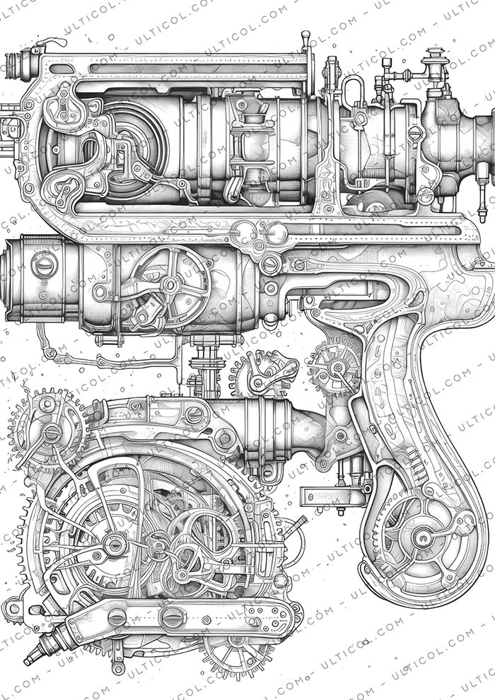 steampunk gun Coloring