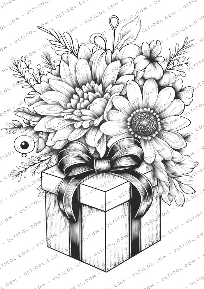 Flower Gift Box Coloring
