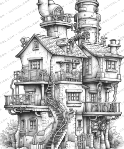 Steampunk Houses Coloring Book