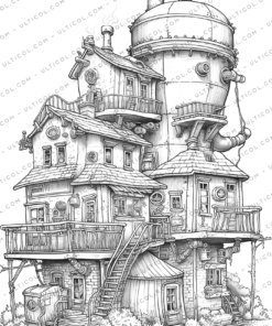Steampunk Houses Coloring Book