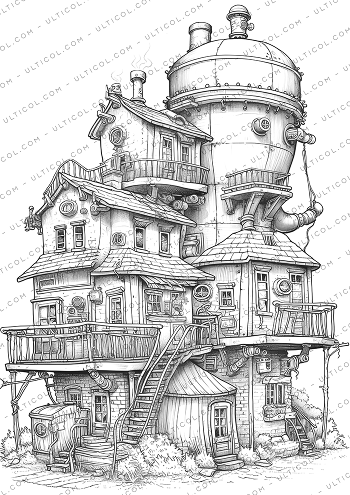 Steampunk Houses Coloring Book