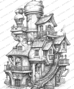 Steampunk Houses Coloring Book