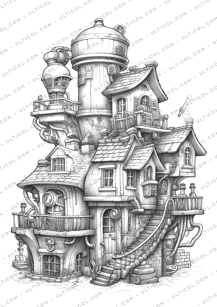 Steampunk Houses Coloring Book