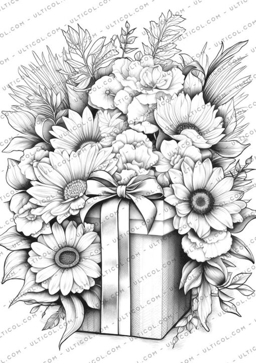 Flower Gift Box Coloring