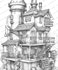 Steampunk Houses Coloring Book