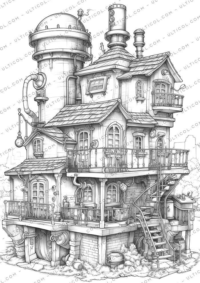 Steampunk Houses Coloring Book